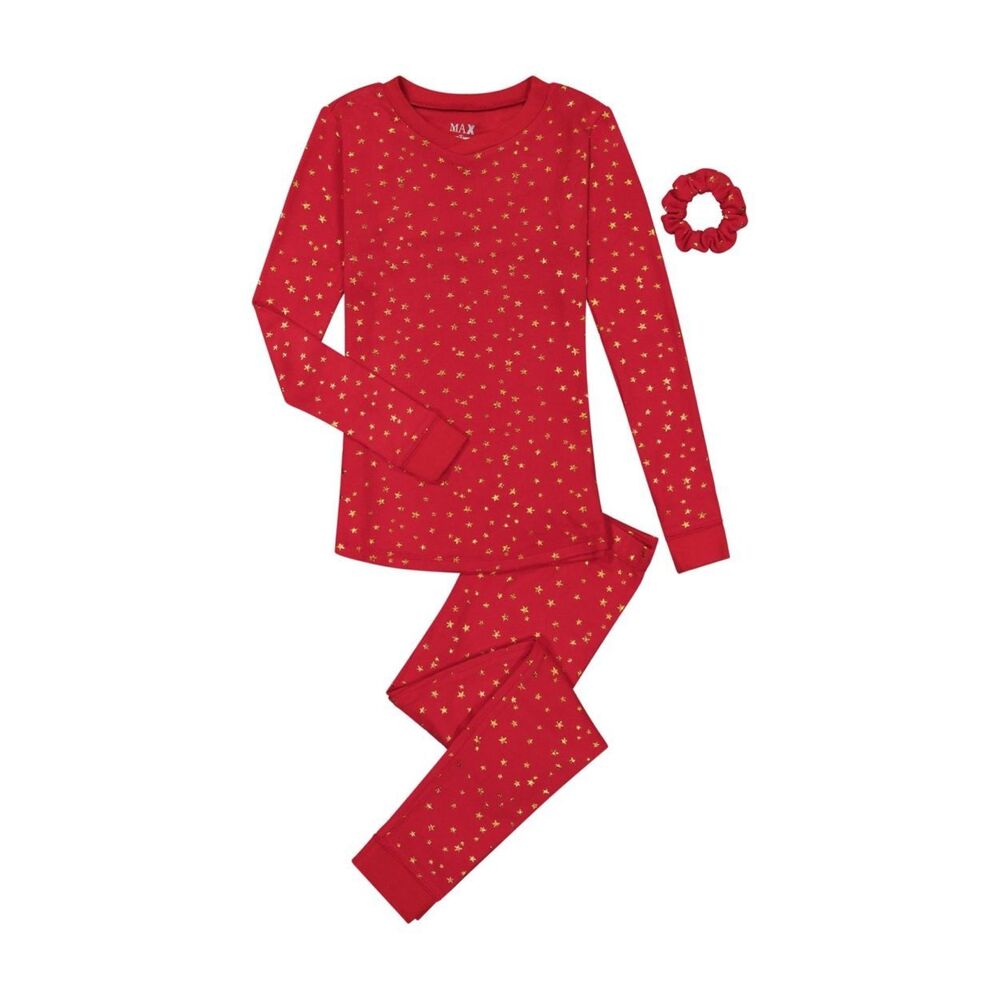 Max & Olivia Girls Tight Fit Pajama Top, Pants and Scrunchie3‎ Piece Set Size 8